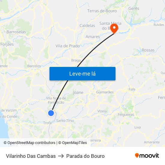 Vilarinho Das Cambas to Parada do Bouro map