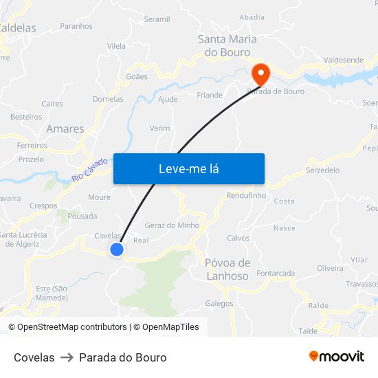 Covelas to Parada do Bouro map