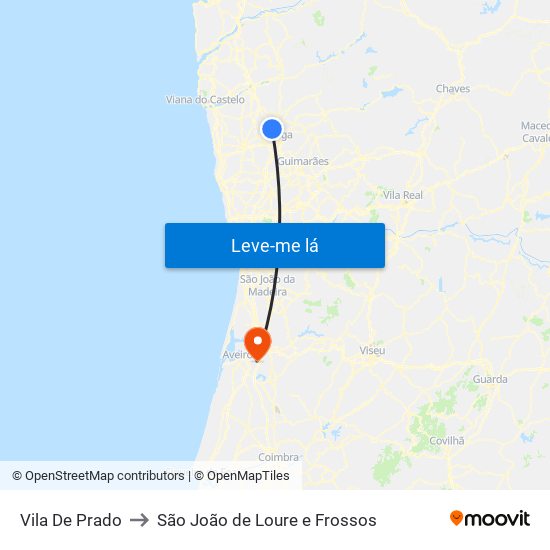 Vila De Prado to São João de Loure e Frossos map
