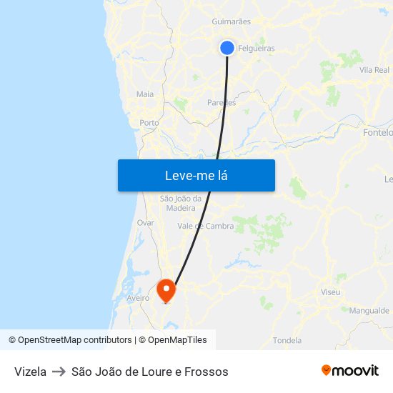 Vizela to São João de Loure e Frossos map