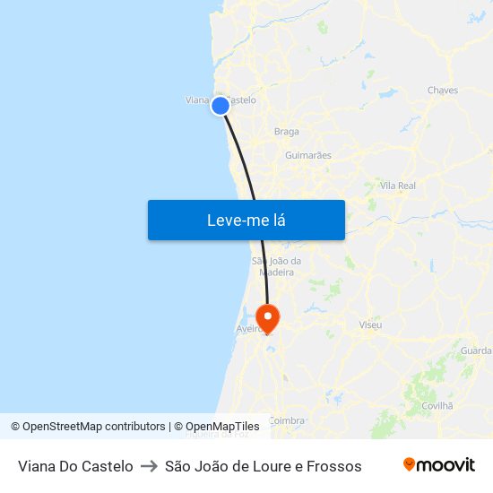 Viana Do Castelo to São João de Loure e Frossos map