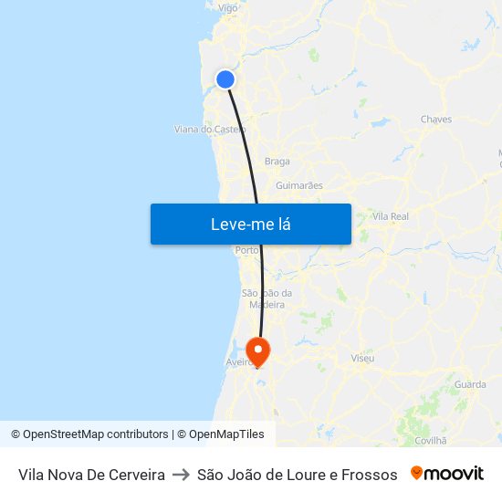 Vila Nova De Cerveira to São João de Loure e Frossos map