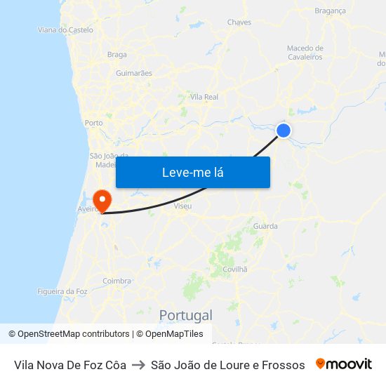 Vila Nova De Foz Côa to São João de Loure e Frossos map