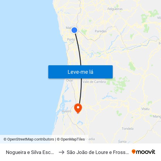 Nogueira e Silva Escura to São João de Loure e Frossos map