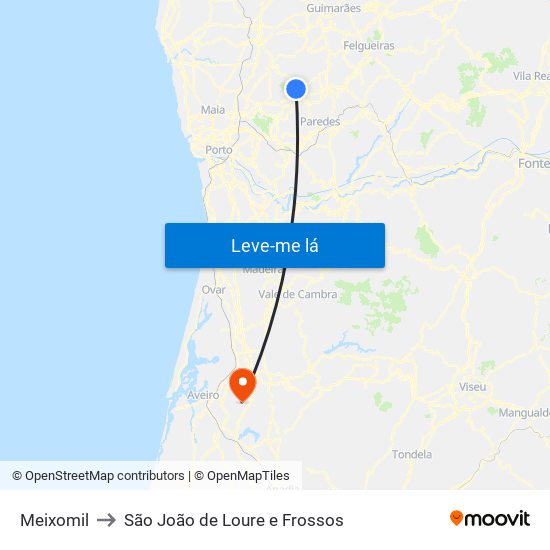 Meixomil to São João de Loure e Frossos map