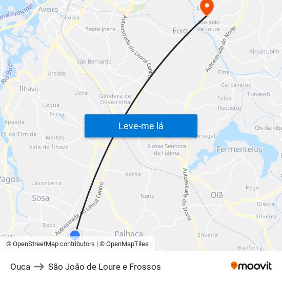 Ouca to São João de Loure e Frossos map