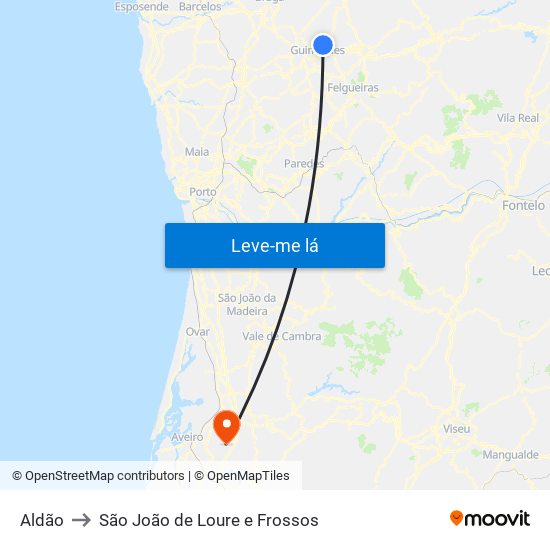 Aldão to São João de Loure e Frossos map