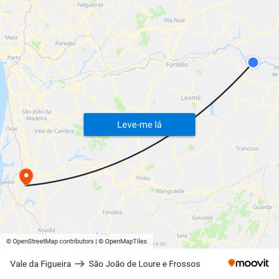 Vale da Figueira to São João de Loure e Frossos map