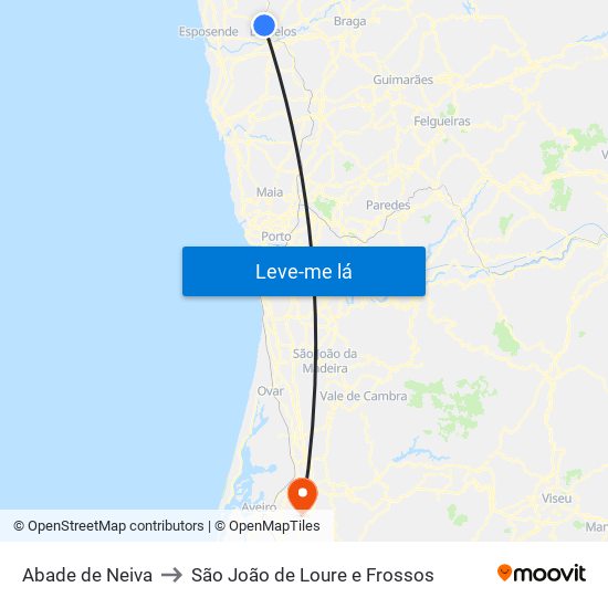 Abade de Neiva to São João de Loure e Frossos map