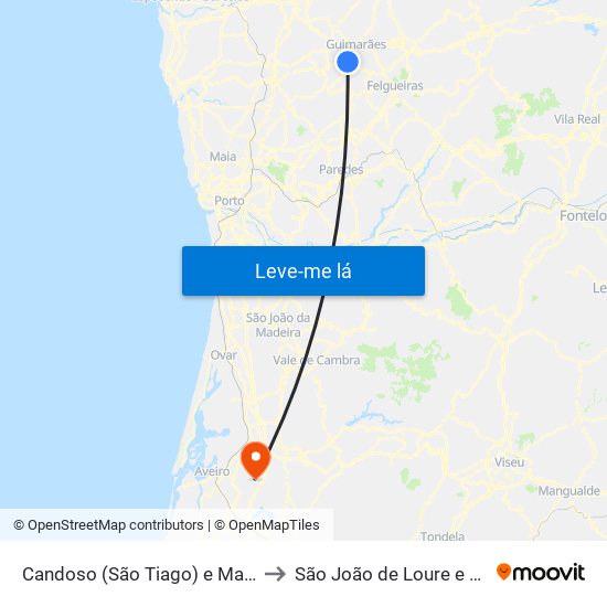 Candoso (São Tiago) e Mascotelos to São João de Loure e Frossos map