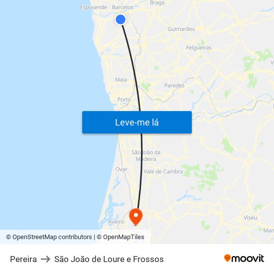 Pereira to São João de Loure e Frossos map