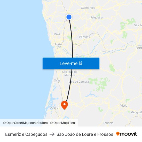 Esmeriz e Cabeçudos to São João de Loure e Frossos map