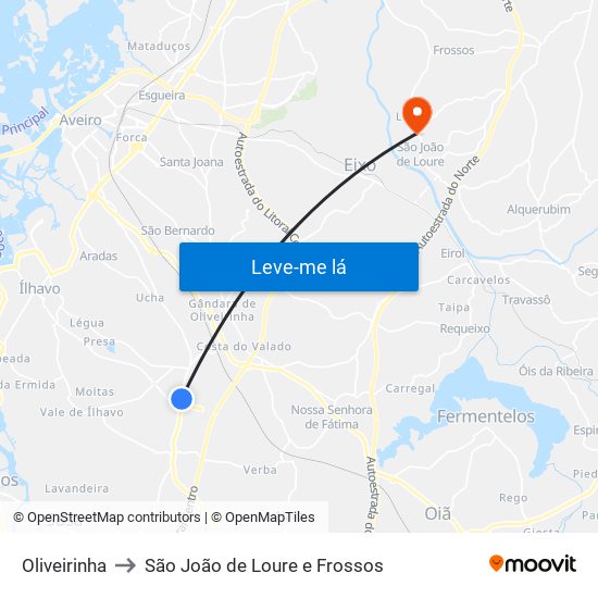 Oliveirinha to São João de Loure e Frossos map