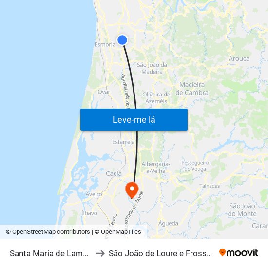 Santa Maria de Lamas to São João de Loure e Frossos map