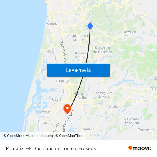 Romariz to São João de Loure e Frossos map