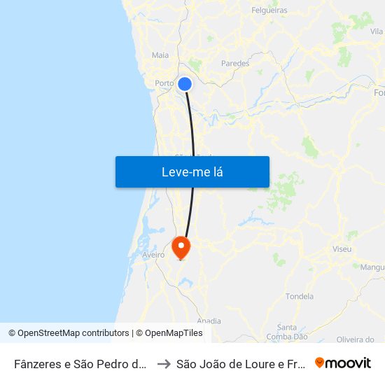 Fânzeres e São Pedro da Cova to São João de Loure e Frossos map