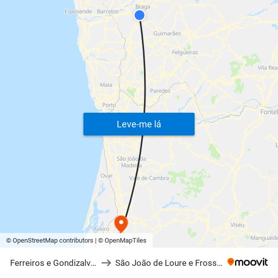 Ferreiros e Gondizalves to São João de Loure e Frossos map