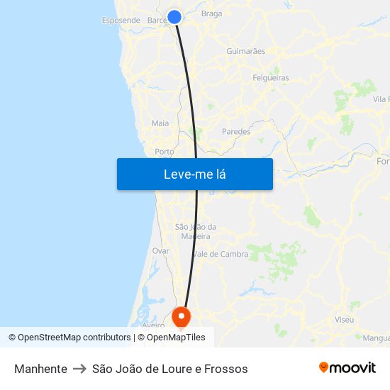 Manhente to São João de Loure e Frossos map