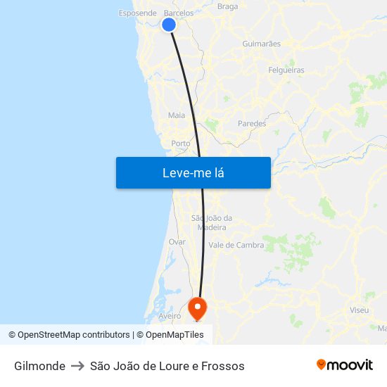 Gilmonde to São João de Loure e Frossos map