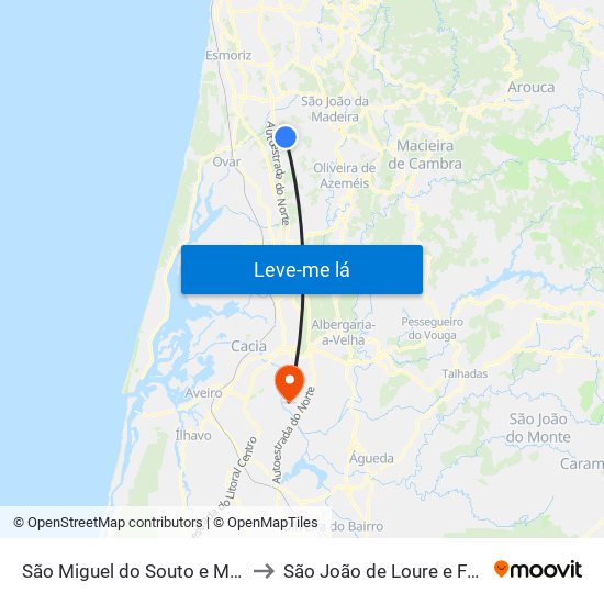 São Miguel do Souto e Mosteirô to São João de Loure e Frossos map