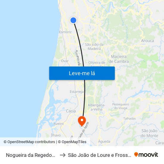 Nogueira da Regedoura to São João de Loure e Frossos map