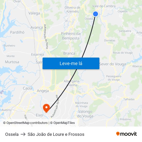 Ossela to São João de Loure e Frossos map