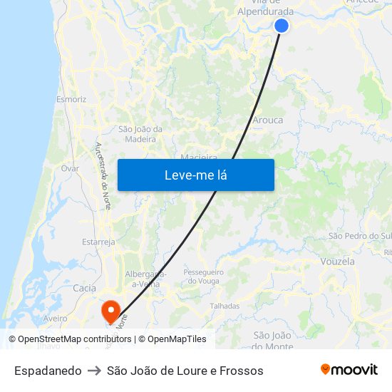 Espadanedo to São João de Loure e Frossos map