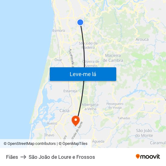 Fiães to São João de Loure e Frossos map