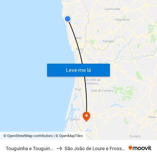 Touguinha e Touguinhó to São João de Loure e Frossos map