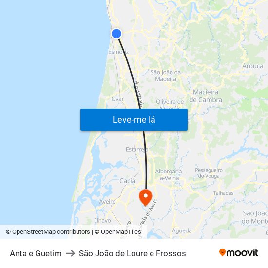 Anta e Guetim to São João de Loure e Frossos map