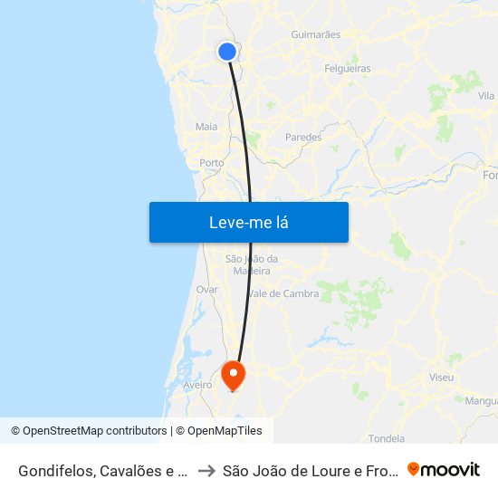 Gondifelos, Cavalões e Outiz to São João de Loure e Frossos map