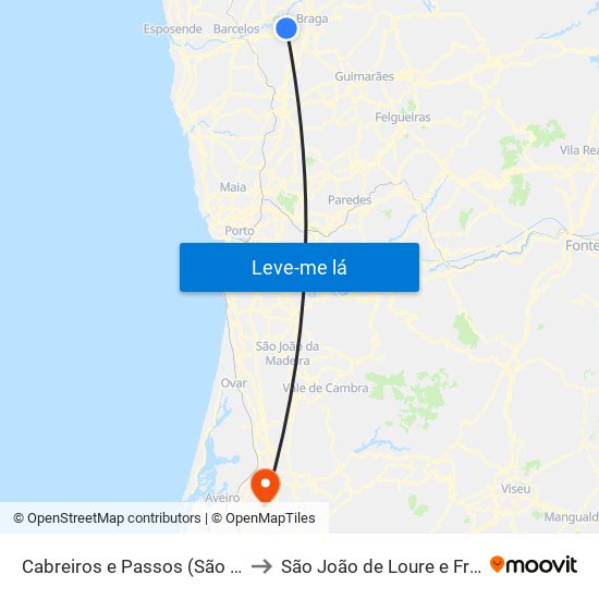 Cabreiros e Passos (São Julião) to São João de Loure e Frossos map