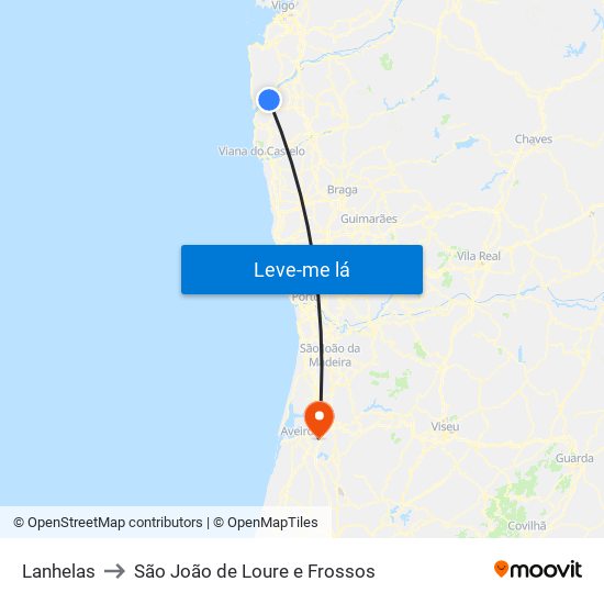 Lanhelas to São João de Loure e Frossos map