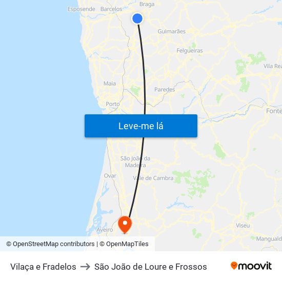 Vilaça e Fradelos to São João de Loure e Frossos map