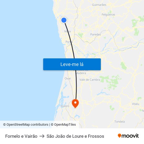 Fornelo e Vairão to São João de Loure e Frossos map