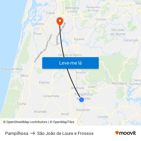 Pampilhosa to São João de Loure e Frossos map