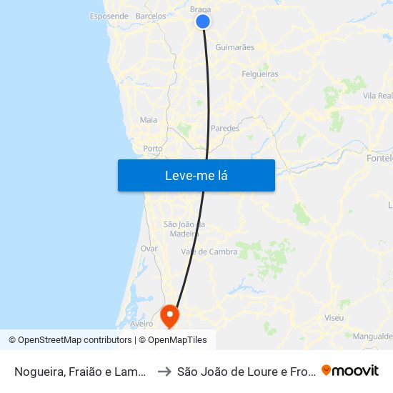 Nogueira, Fraião e Lamaçães to São João de Loure e Frossos map