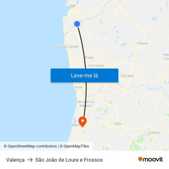 Valença to São João de Loure e Frossos map