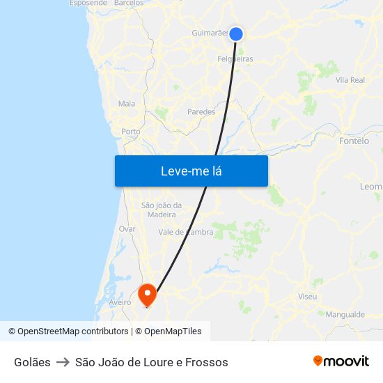 Golães to São João de Loure e Frossos map