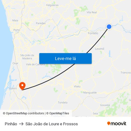 Pinhão to São João de Loure e Frossos map