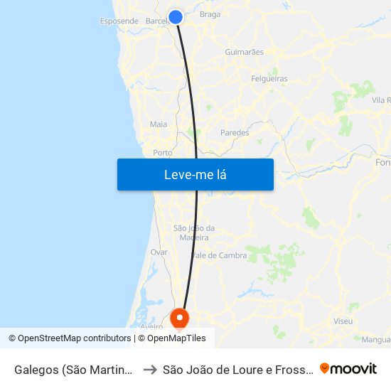 Galegos (São Martinho) to São João de Loure e Frossos map