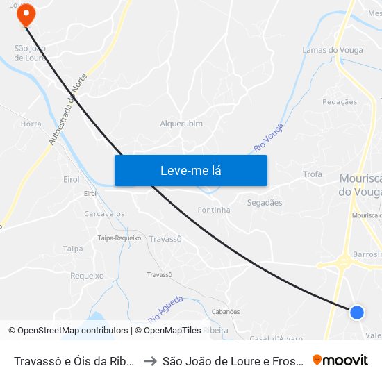 Travassô e Óis da Ribeira to São João de Loure e Frossos map