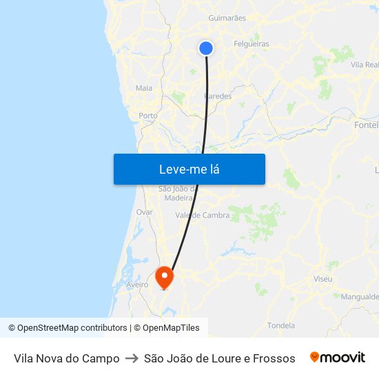 Vila Nova do Campo to São João de Loure e Frossos map