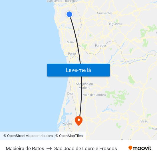 Macieira de Rates to São João de Loure e Frossos map