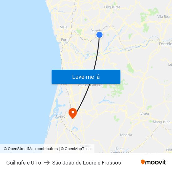 Guilhufe e Urrô to São João de Loure e Frossos map