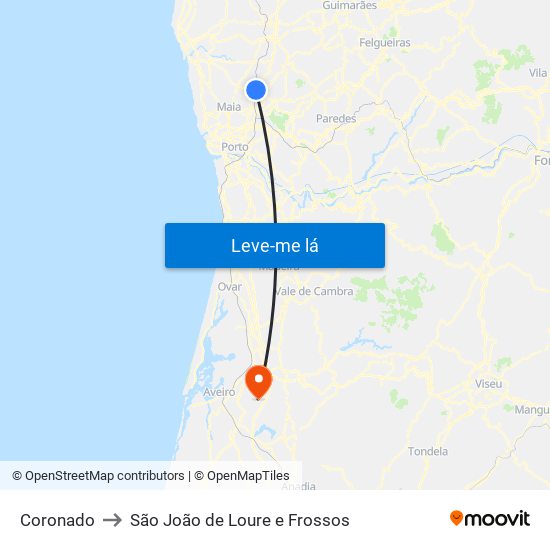 Coronado to São João de Loure e Frossos map