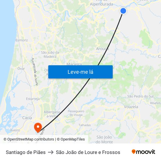 Santiago de Piães to São João de Loure e Frossos map