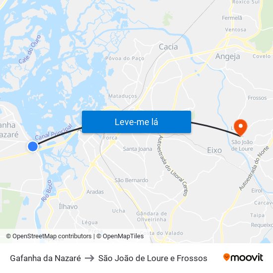 Gafanha da Nazaré to São João de Loure e Frossos map