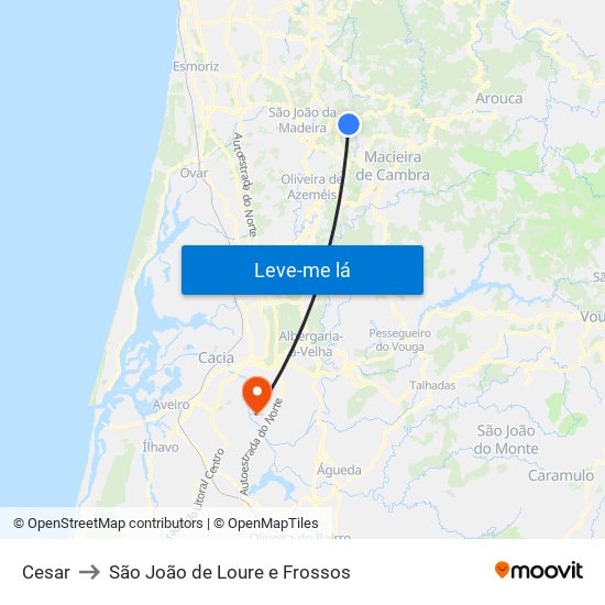 Cesar to São João de Loure e Frossos map