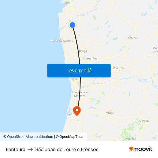 Fontoura to São João de Loure e Frossos map